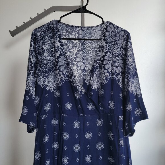 Biubiu Women’s Long Wrap Short Sleeve Navy Blue Boho Bohemian Maxi Dress (Size: - Picture 4 of 15